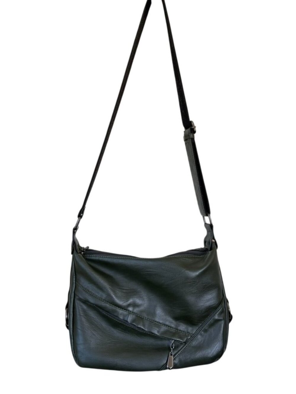 Slouchy Green Hobo Crossbody Shoulder Bag Multi Pocket Womens One Size Chic